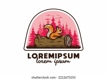 Lonely squirrel hiding in a dead tree trunk illustration design