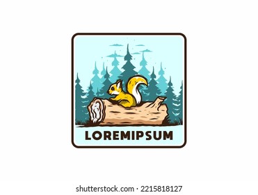 Lonely squirrel hiding in a dead tree trunk illustration design