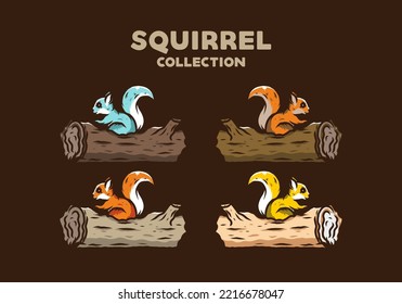 Lonely squirrel hiding in a dead tree trunk illustration design