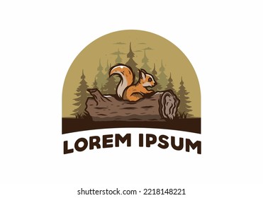 Lonely squirrel hiding in a dead tree trunk illustration design