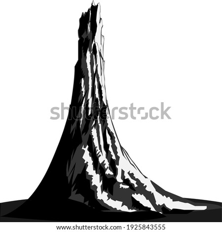 lonely standing peaked mountain black and white vector illustration