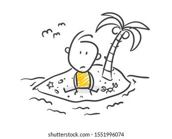 Lonely Stickman On An Island Vector