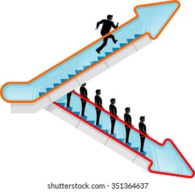 Lonely at the Top-Businessman stand out from the crowd, rushing towards the top