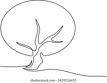 Lonely tree. Landscaped park with path and tree.  A place to relax in nature. Continuous line drawing. Vector illustration.