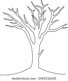 Lonely tree. Landscaped park with path and tree.  A place to relax in nature. Continuous line drawing. Vector illustration.