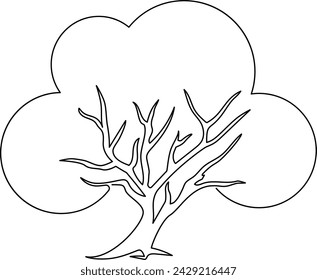 Lonely tree. Landscaped park with path and tree.  A place to relax in nature. Continuous line drawing. Vector illustration.
