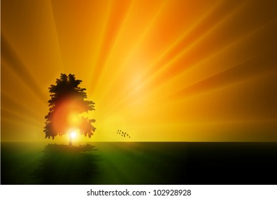 the lonely tree - vector illustration
