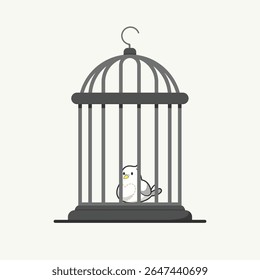 Lonely White Bird In A Cage