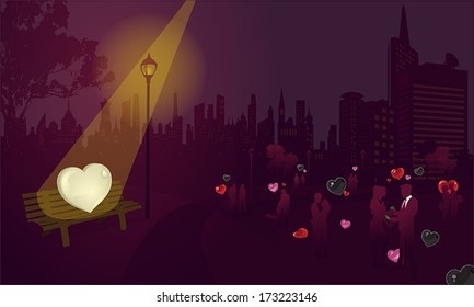 Lonely white heart in Valentine while all other impure colorful hearts got their couples, create by vector (silhouette version)