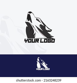 lonely wolf howling vector logo