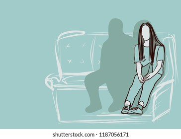 A lonely woman is missing her loved one's sitting on a couch with shadow and a blue green background. Concept sadness.