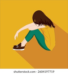 lonely woman, sad and depression. Sad girl. Young woman confused. Anxiety disorder. Vector illustration.