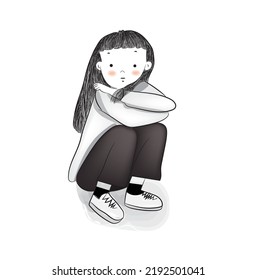 lonely woman sitting alone with a calm mood