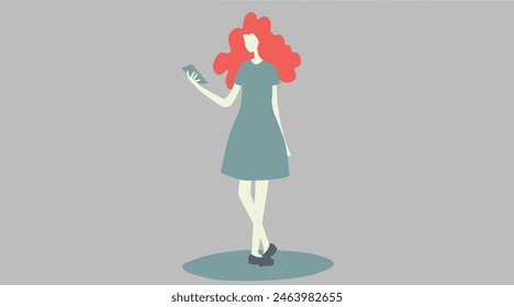 lonely woman standing with cellphone front view