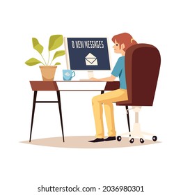 Lonely woman is upset about a lack of messages in chat, flat vector illustration isolated on white background. Problem of social loneliness and lack of friends.