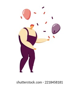 Lonely worker celebrating birthday or success. People dancing at party with confetti and balloons, having fun together. For teamwork, celebration, office party concept