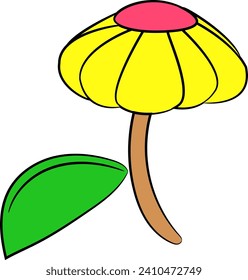 lonely yellow flower with leaf