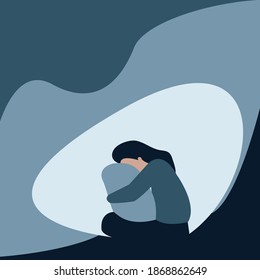 Sad Lonely Woman Depression Flying Hair Stock Vector (Royalty Free ...