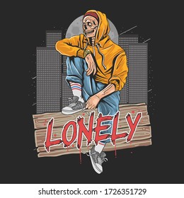 LONELY ZOMBIE AT THE CITY ARTWORK VECTOR