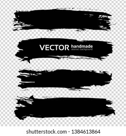 Long abstract textured black smooth strokes set on imitation transparent background