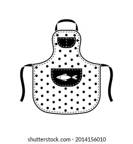 Long apron with with black polka dots unisex. View front. Isolated vector illustration