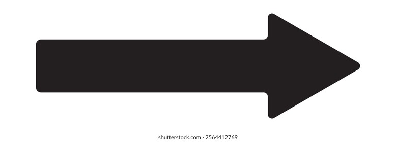 Long arrow. Black arrow icon. Black large arrow pointing right. Bold long arrow. Vector illustration.