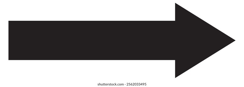 Long arrow. Black arrow pointing right. Black large arrow pointing right. Bold thine long arrow. Vector illustration.