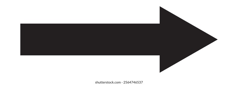 Long arrow. Black arrow pointing right. Black large arrow. Bold thine long arrow. Vector illustration. 