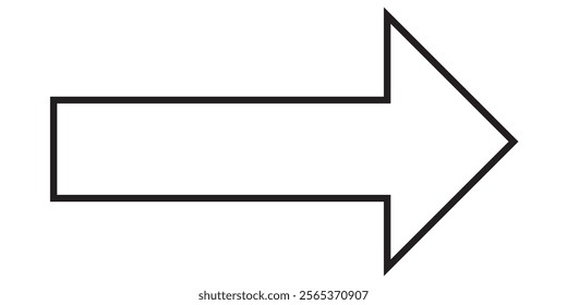 Long arrow. Black arrow pointing right. Black large arrow pointing right. Bold thine long arrow. Vector illustration.