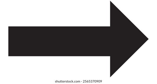 Long arrow. Black arrow pointing right. Black large arrow pointing right. Bold thine long arrow. Vector illustration.