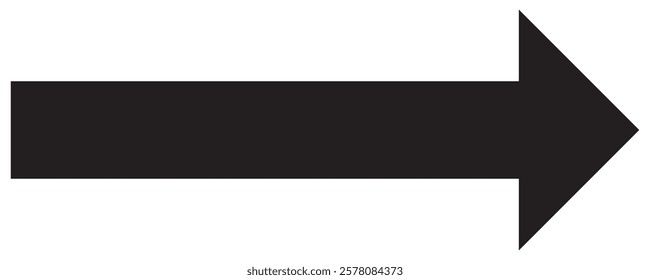 Long arrow. Black arrow pointing right. Black large arrow. Bold thine long arrow. Vector illustration.