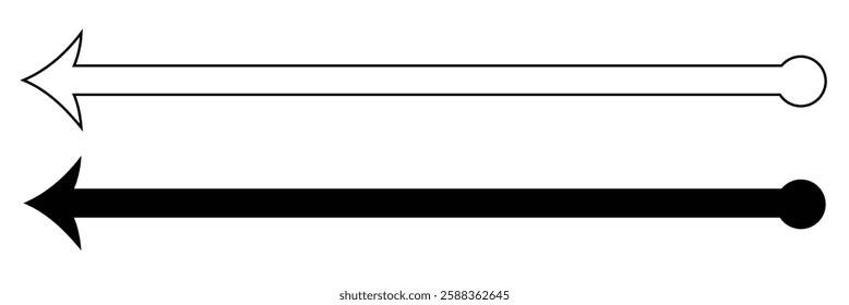 Long arrow. Black arrow pointing right. Black large arrow pointing right. Bold thine long arrow. Vector illustration .
