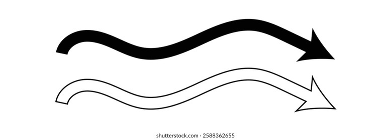 Long arrow. Black arrow pointing right. Black large arrow pointing right. Bold thine long arrow. Vector illustration .