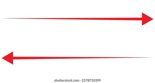 Long arrow. Black and Red arrow pointing Right and Left. Bold and Thine long arrow. Vector illustration.