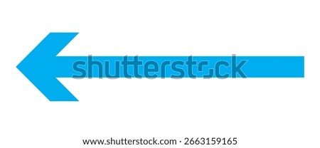 Long arrow. Blue arrow pointing left. Blue large arrow pointing left. Bold thine long arrow. Vector illustration. EPS 10
