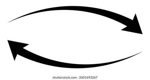 Long arrow design double arrow icon style. Double side left and right curve horizontal long arrow icon. Bold thine long arrow. Vector illustration. 