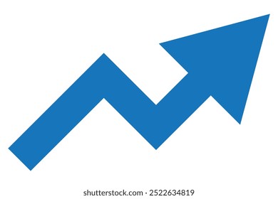   Flecha larga que crece apuntando hacia arriba en el ícono de barras de gráfico, gráfico de éxito que tiende hacia arriba elemento de infografía de interfaz de diseño plano para App ui ux Botón de Web, Vector aislado sobre fondo blanco