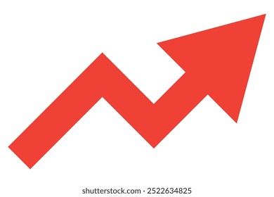   Flecha larga que crece apuntando hacia arriba en el ícono de barras de gráfico, gráfico de éxito que tiende hacia arriba elemento de infografía de interfaz de diseño plano para App ui ux Botón de Web, Vector aislado sobre fondo blanco