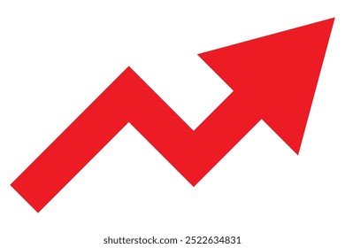   Long arrow growing pointing up on chart graph bars icon, success graph trending upwards flat design interface infographic element for app ui ux web button, vector isolated on white background