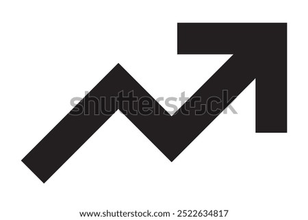   Long arrow growing pointing up on chart graph bars icon, success graph trending upwards flat design interface infographic element for app ui ux web button, vector isolated on white background