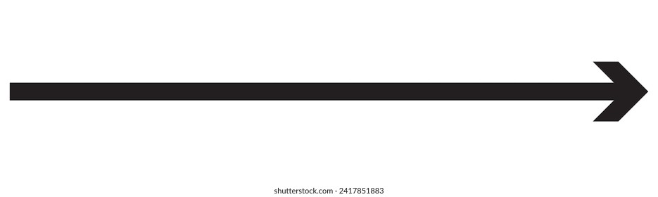 Long arrow icon. Black arrow pointing to the right. Black direction pointer. black cursor, horizontal element, thick pointer vector icon isolated on white background. 555