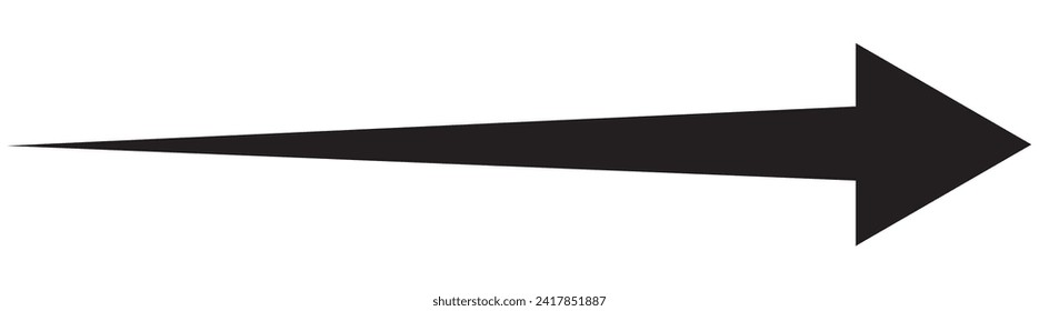 Long arrow icon. Black arrow pointing to the right. Black direction pointer. black cursor, horizontal element, thick pointer vector icon isolated on white background. 555