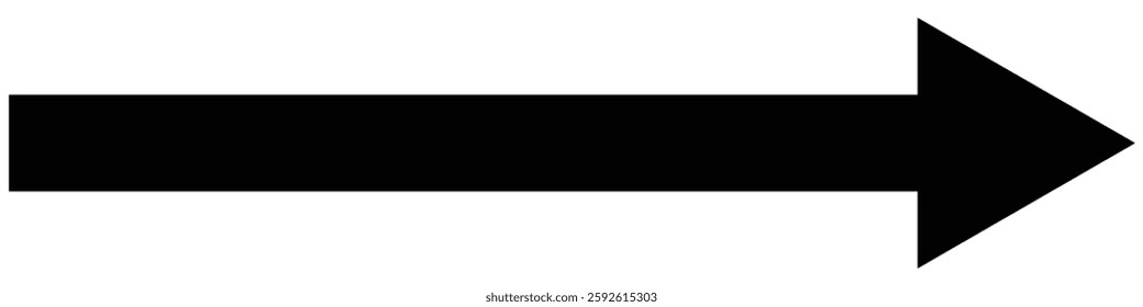 Long arrow icon. Black arrow pointing to the right. Bold thin long arrow. Vector illustration of long arrow icon on white background.