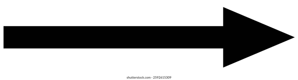 Long arrow icon. Black arrow pointing to the right. Bold thin long arrow. Vector illustration of long arrow icon on white background.