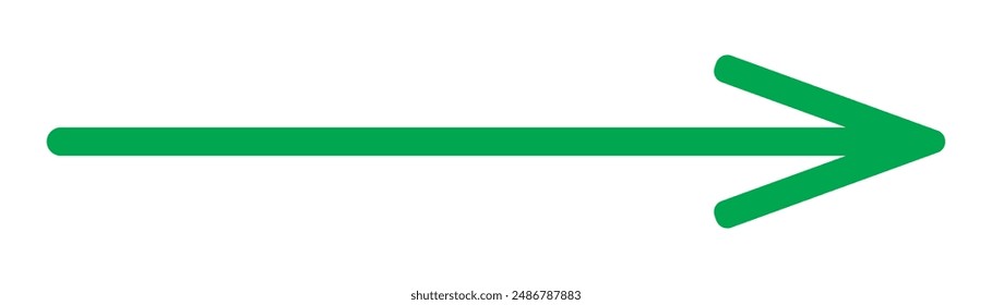 Long arrow icon. Arrow pointing to the right. Vector trendy long arrow. Green long arrow in flat style vector icon isolated on white background.