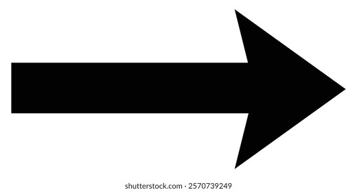 Long arrow icon pointing right in minimalist flat design. Simple long arrow icon in black and white vector style. Long arrow symbol.