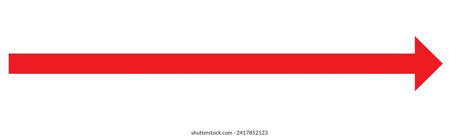 Icono de flecha larga. Flecha roja hacia la derecha. Puntero de dirección roja. cursor rojo, elemento horizontal, icono del vector del puntero grueso aislado en fondo blanco. 555