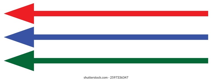 Long arrow icon set vector illustration. Red, blue and green long arrows isolated on white background.