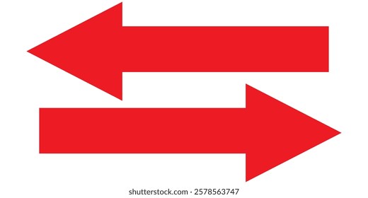 Long arrow icon Vector. Long arrow pointing Right and left . Black and Red arrow icon. Long arrow isolated on white background.