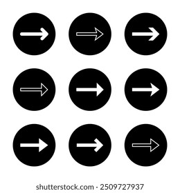 Long arrow icon vector set on black circle